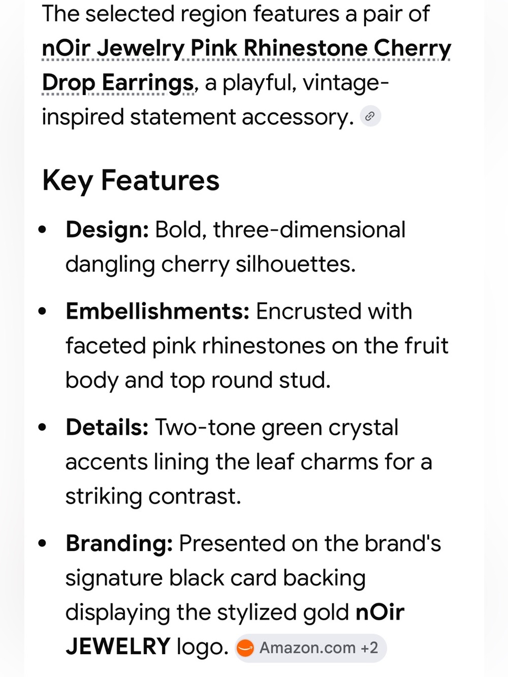 #3059**nOir Jewelry Pink & Green Crystal Cherry Drop Earrings - Picture 5 of 17